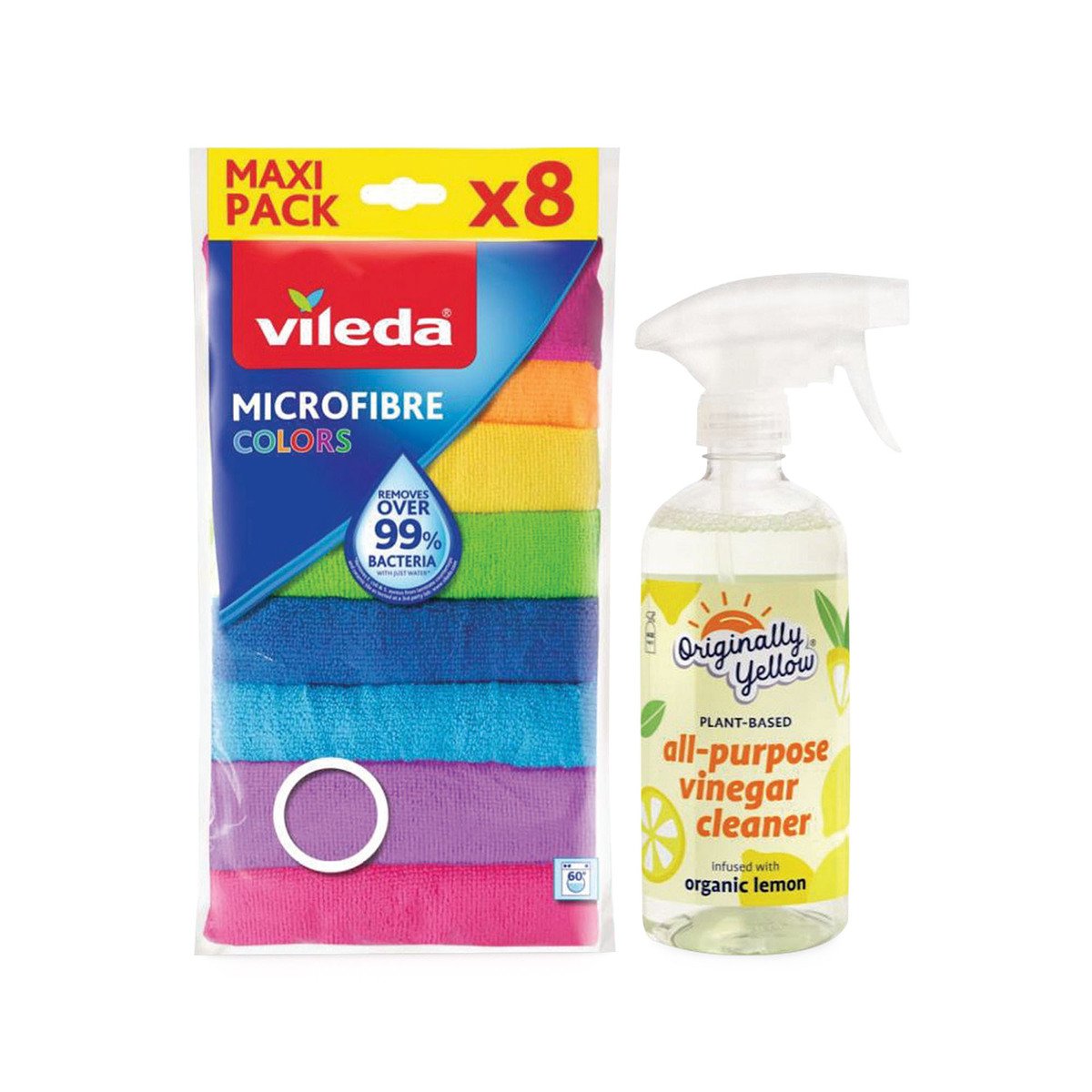 Vileda Microfiber Colors Cloth 8 pcs + All Purpose Vinegar Cleaner 470 ml
