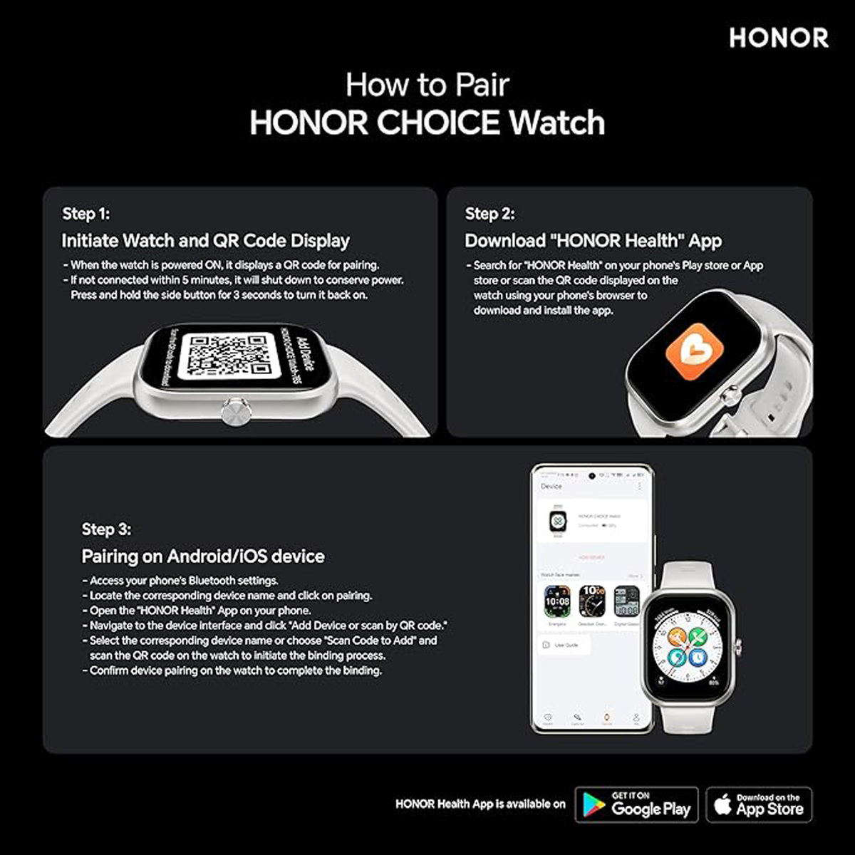 Honor Choice Smart Watch, 1.95 inch, White, BOT-WB01