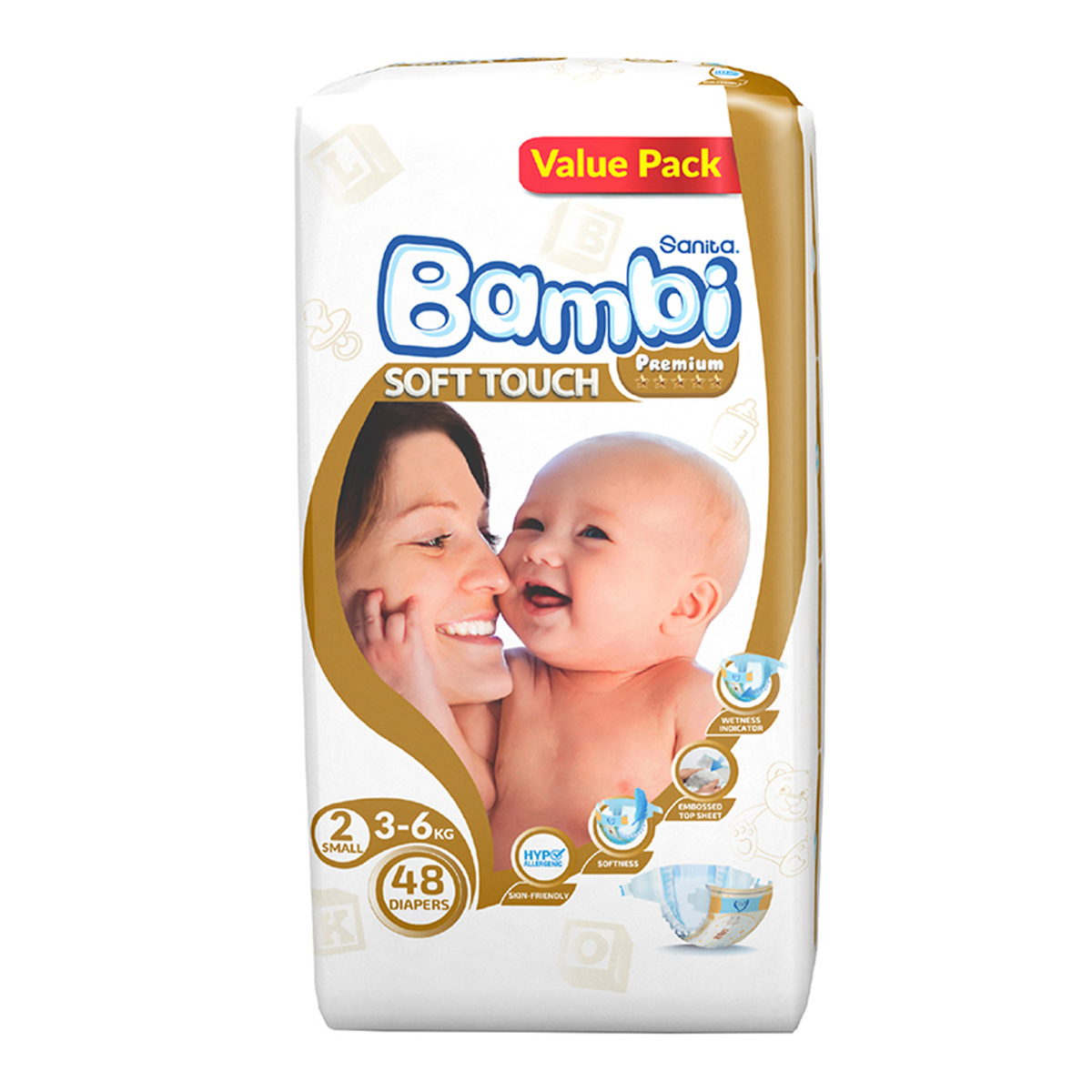 Sanita Bambi Baby Diaper Value Pack Size 2 Small 3-6kg 48 pcs