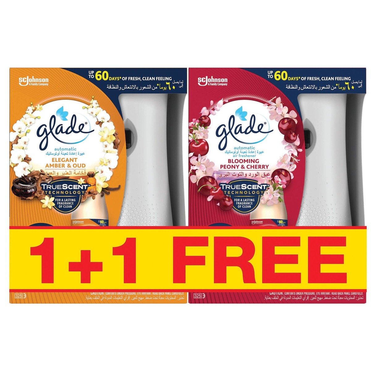 Glade Automatic Spray Unit Elegant Amber & Oud + Blooming Peony & Cherry 269 ml 1+1