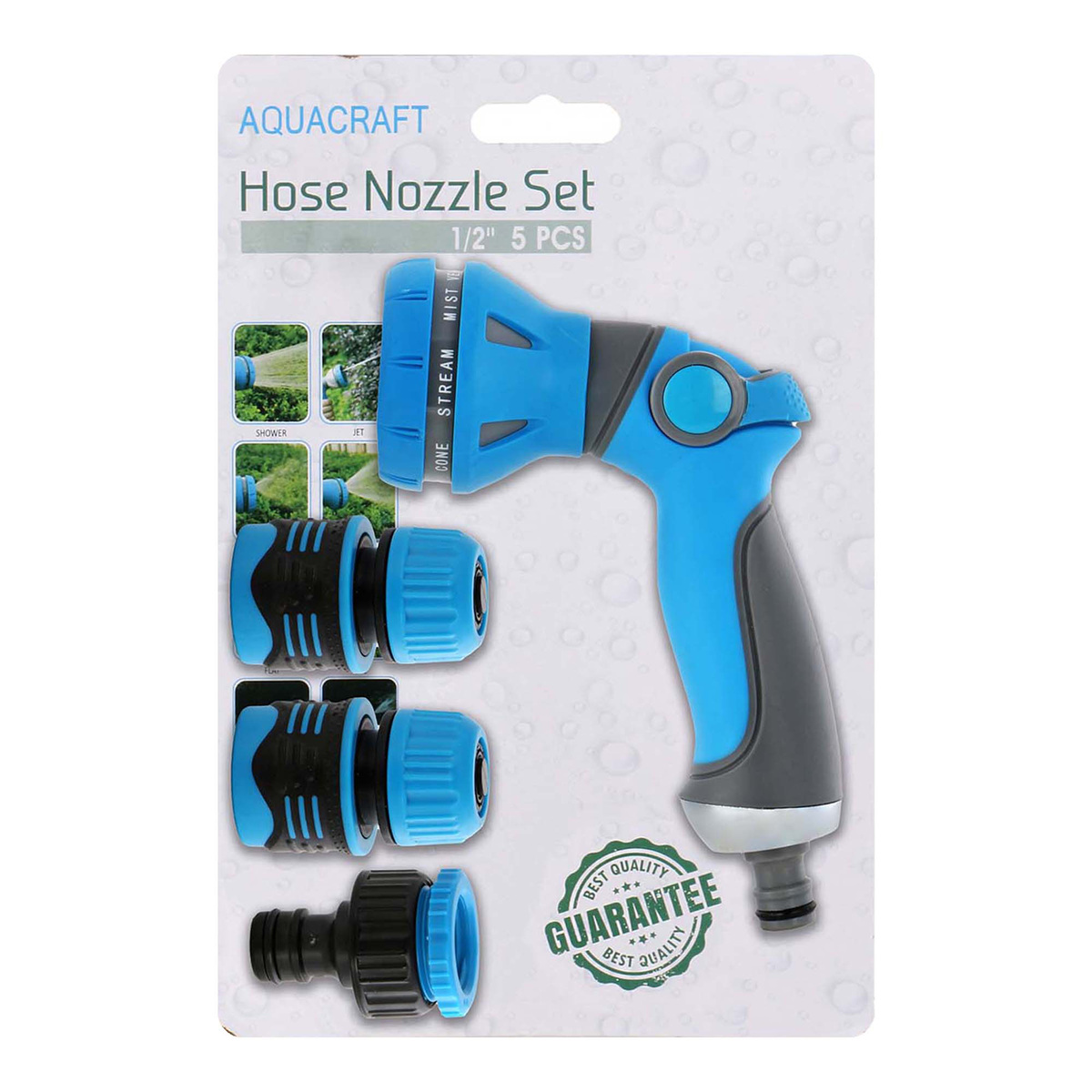 Aqua Craft Pistol Hose Nozzle Set, 1/2 inches, 5 Pcs, Blue/Grey/Black, 27602