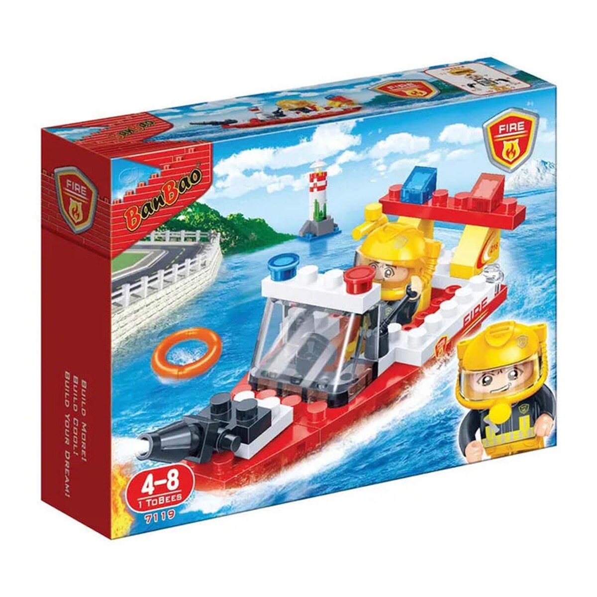 Banbao Fire Rescue Boat Building Set, 62 Pcs, Multicolor, 7119