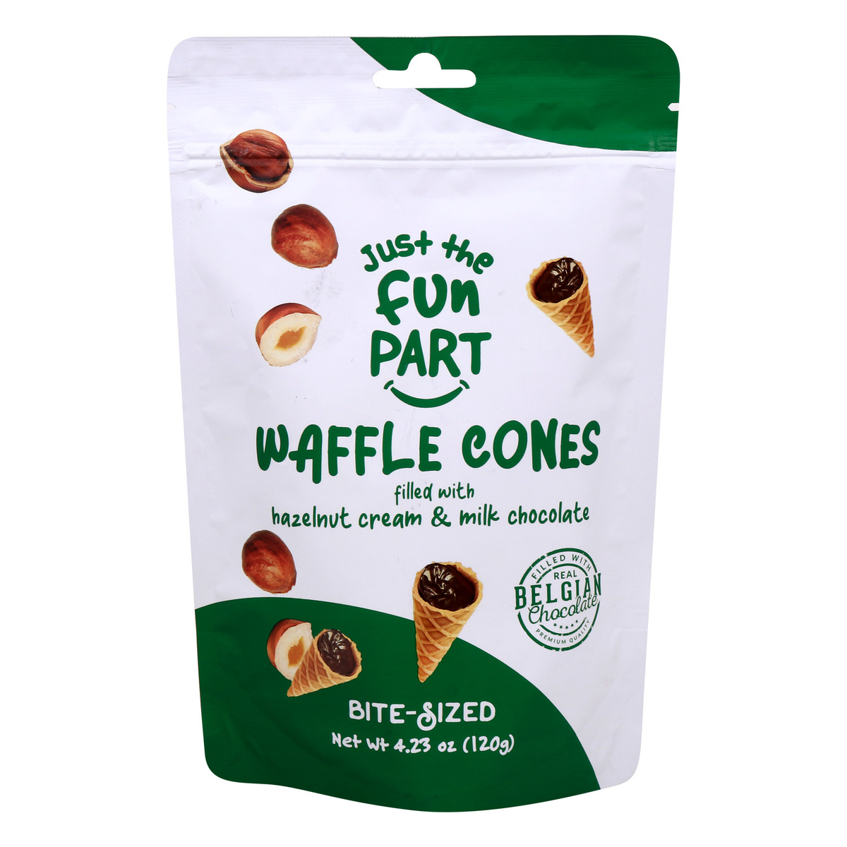 Just The Fun Part Waffle Cones Filled With Hazelnut Cream And Milk Chocolate, 120 g