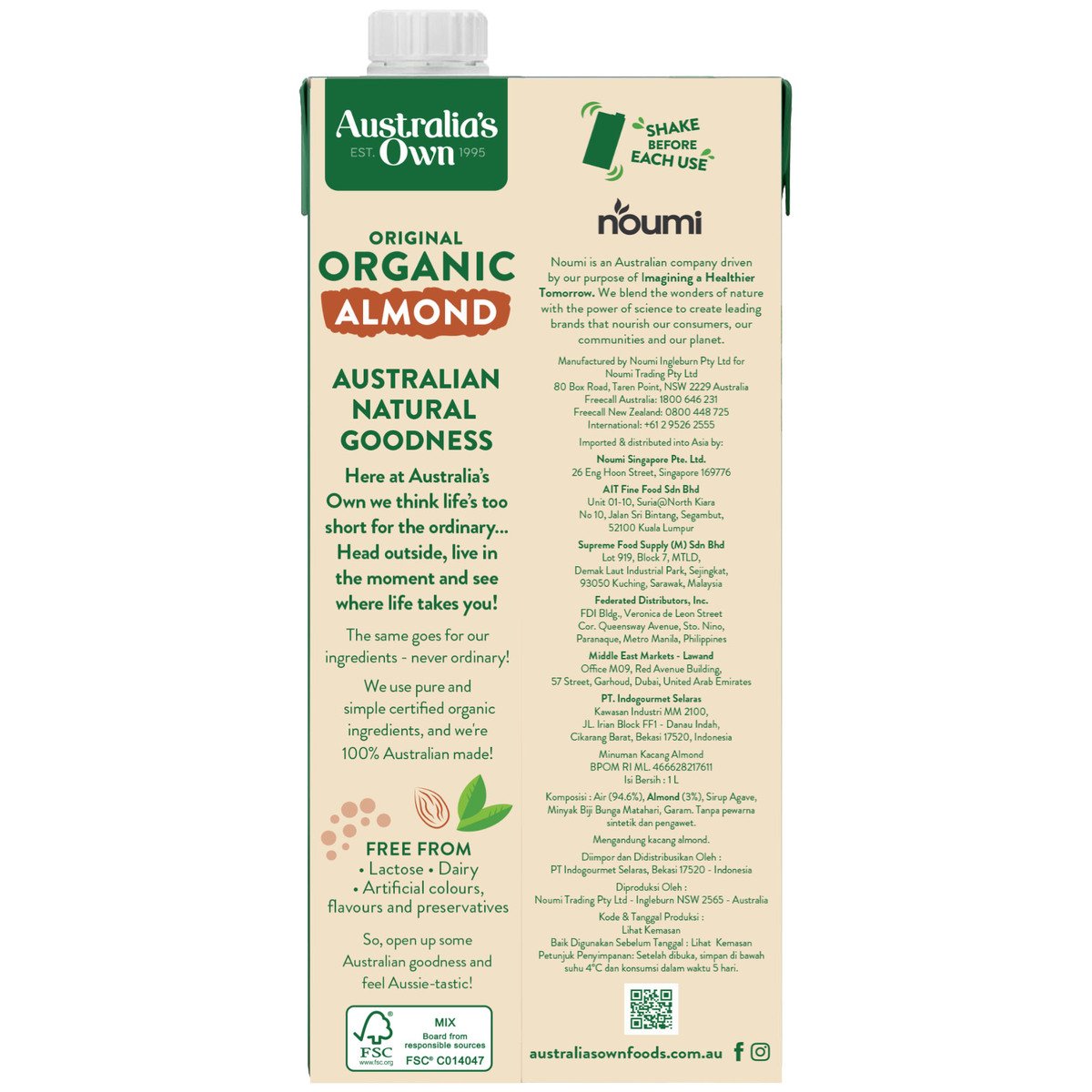 Australia's Own Original Organic Almond Milk 1 Litre