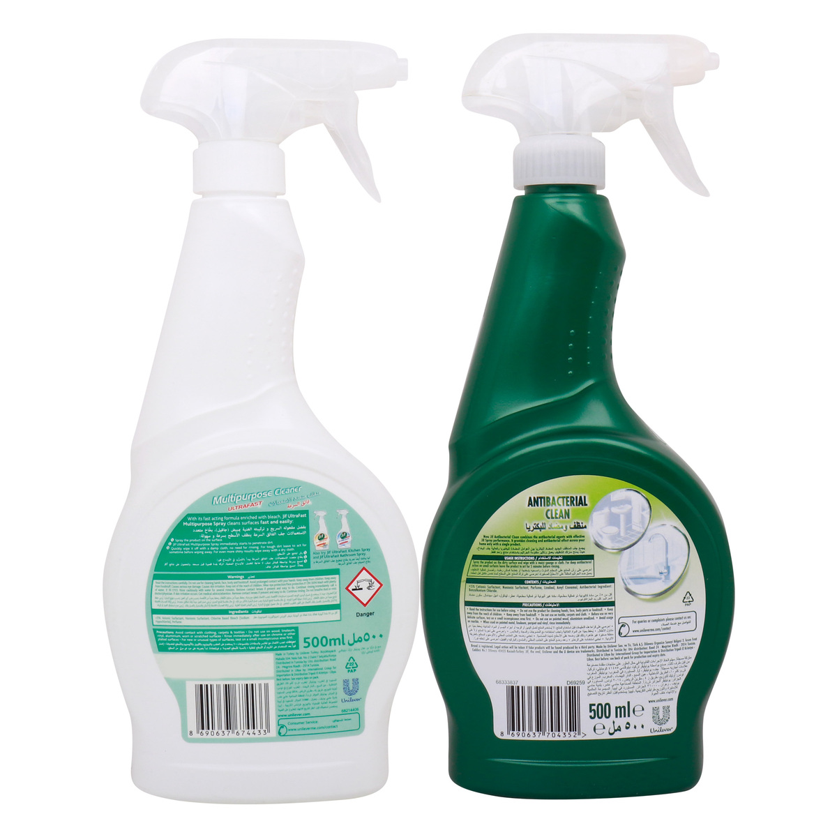 Jif Anti Bacterial Multi Purpose Cleaner Spray 2 in 1, 500 ml + Jif Multi Purpose Cleaner Ultrafast, 500 ml