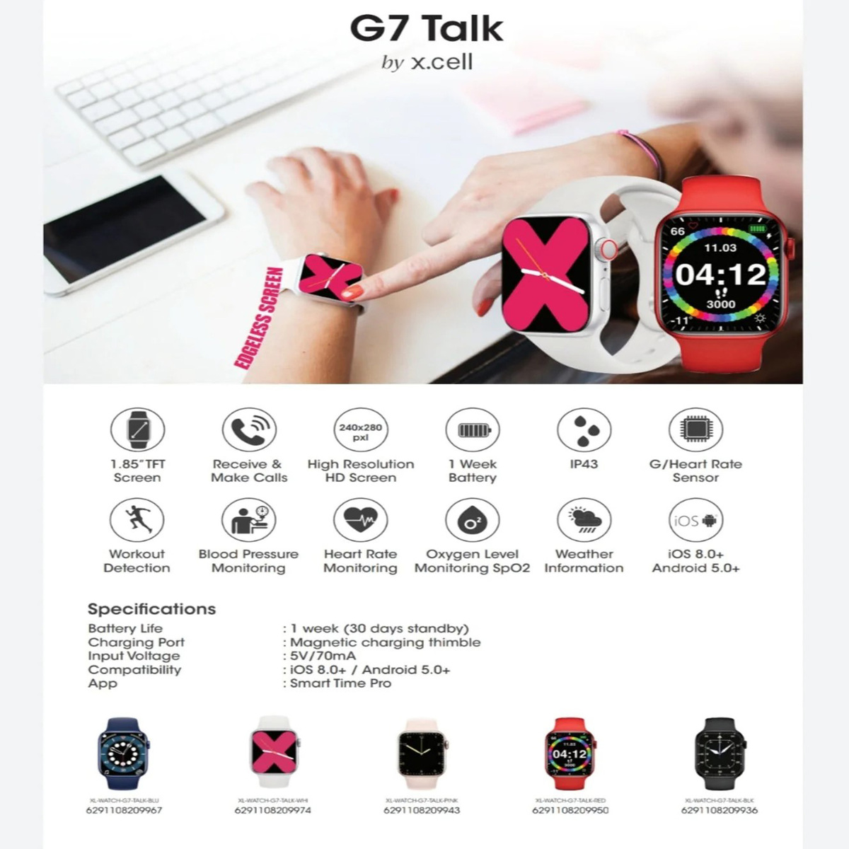 X.Cell Smart Watch G7 Talk, Blue