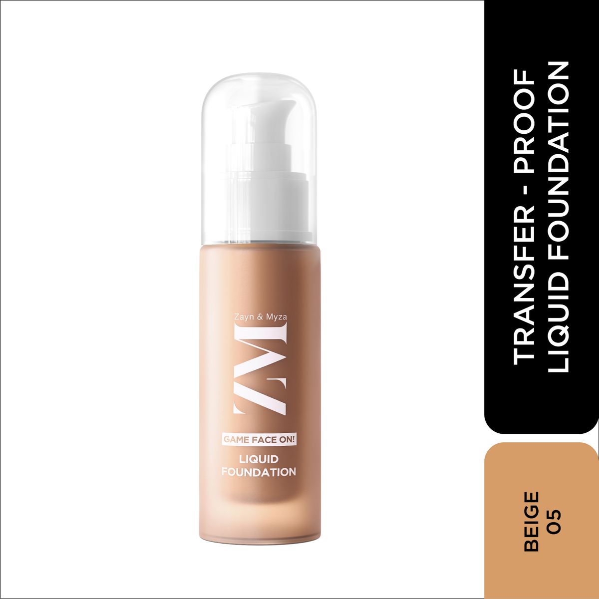 Zayn & Myza Game Face on Liquid Foundation, 12 Hour Long-Lasting, Smudge-Proof, Transfer Proof, SPF 25, Beige