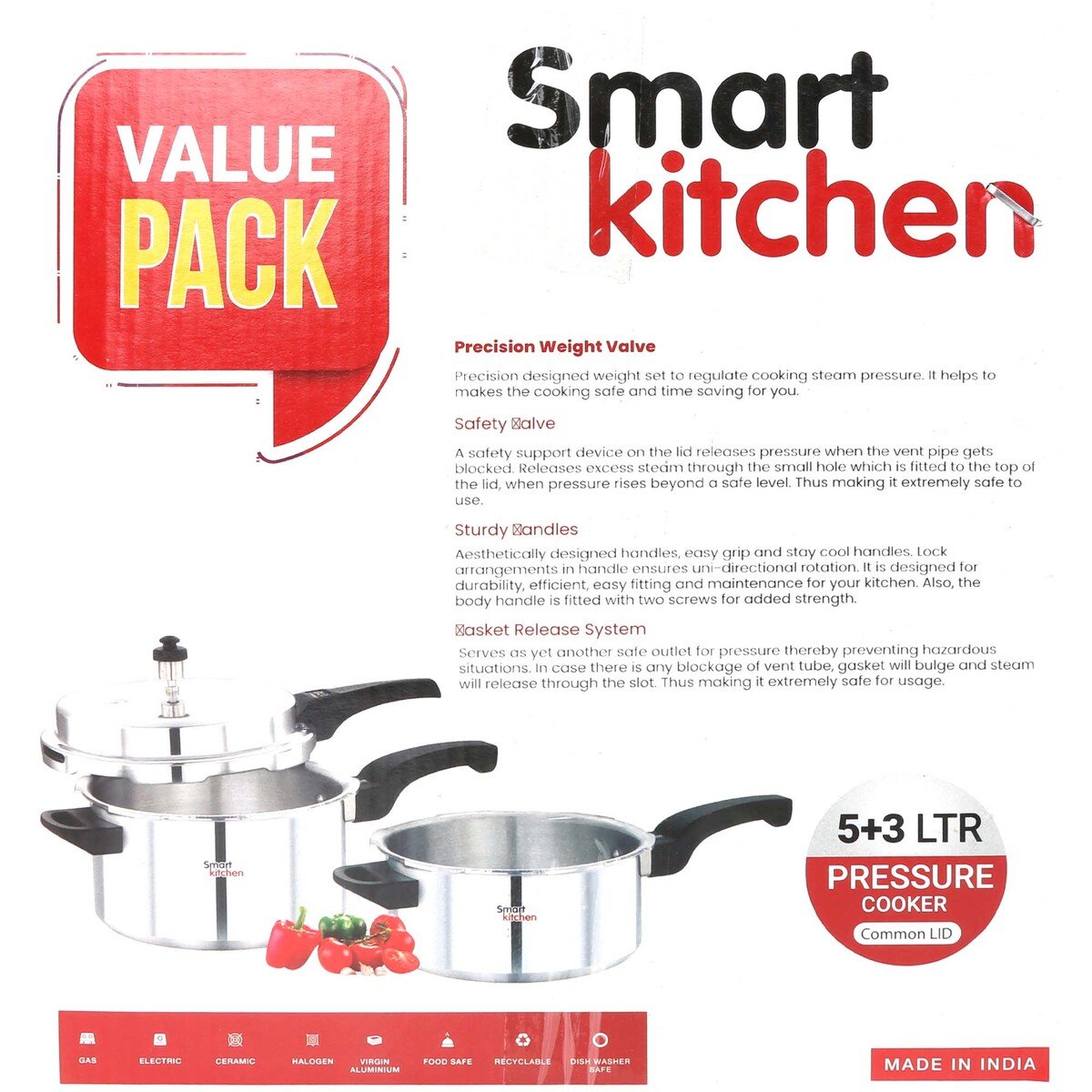 Smart Kitchen Aluminium Pressure Cooker 5Ltr + 3Ltr INDP