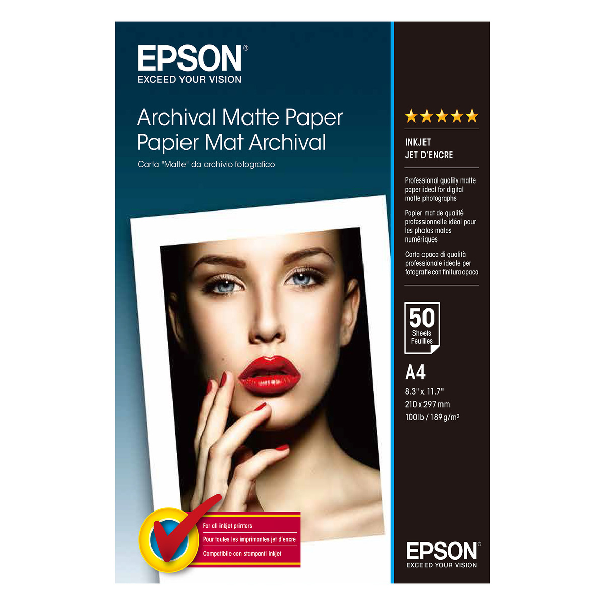 Epson Archival Matte Photo Paper, A4, 50 Sheets, C13S041342