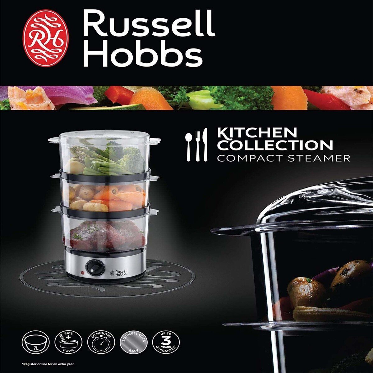 راسيل هوبز وعاء بلاستيكي لطهي الطعام بالبخار من 3 طبقات ، 7 لتر، 400 واط ، 14453