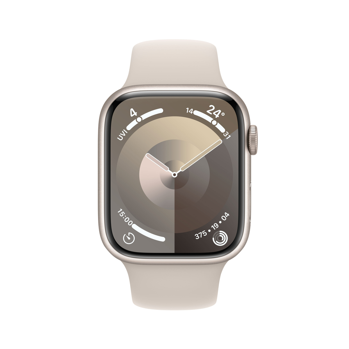 Apple Watch Series 9 GPS, Starlight Aluminium Case with Starlight Sport Band, 45 mm, M/L, MR973QA/A