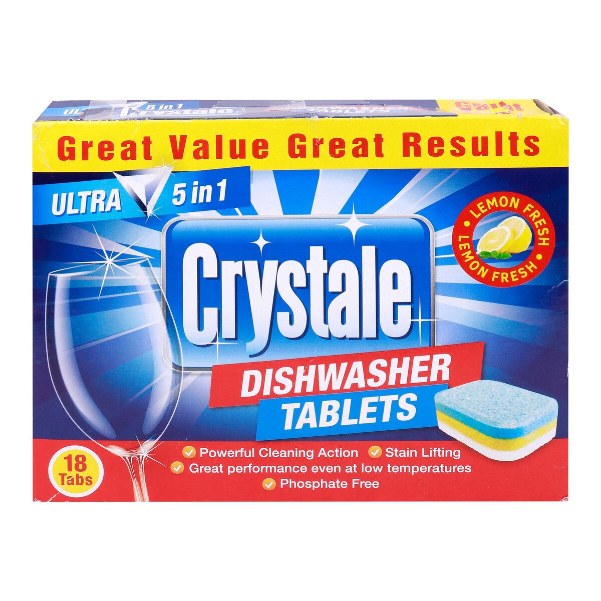 Crystale Lemon 5in1 Ultra Dishwasher Tablets 18 pcs