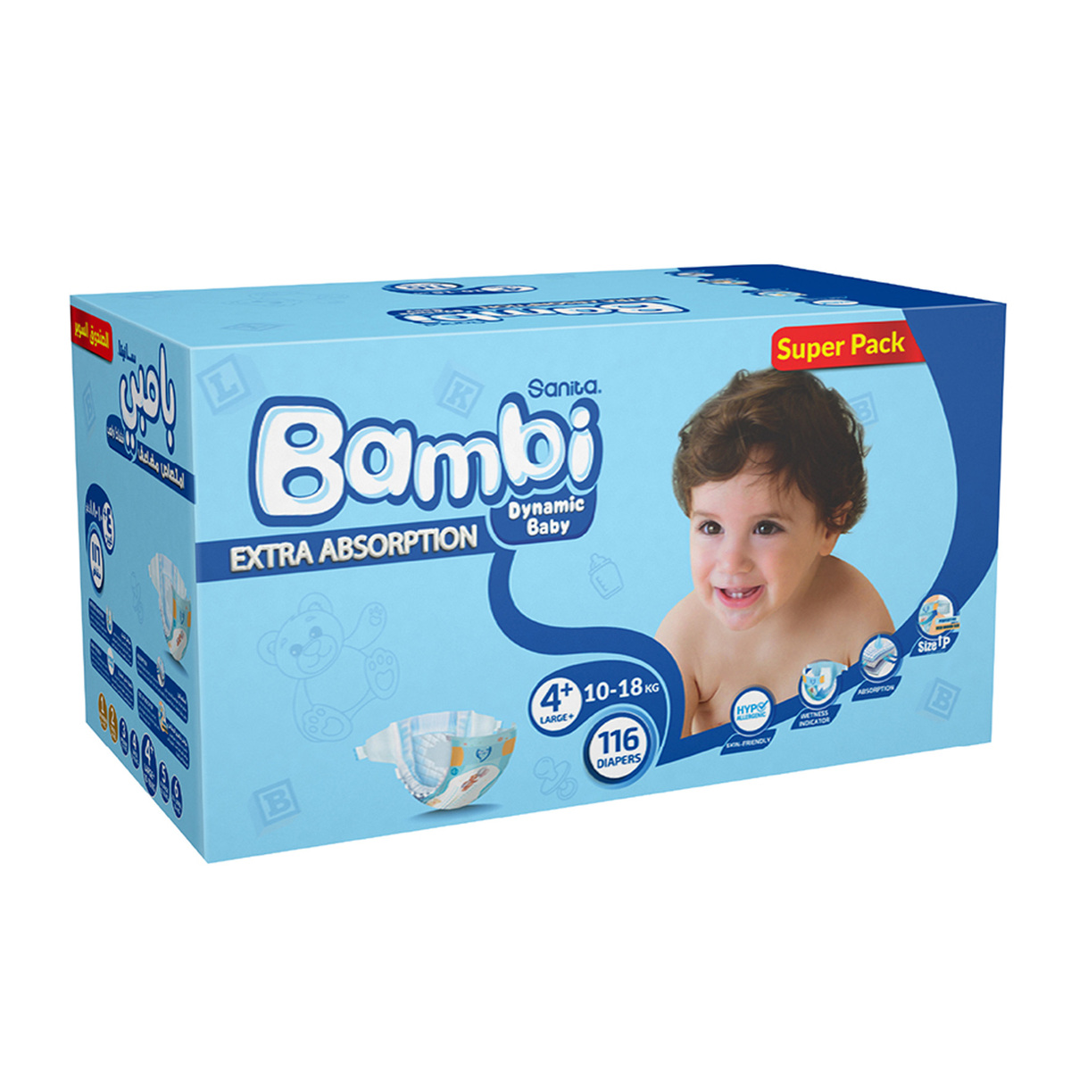Sanita Bambi Baby Diaper Size 4+ Large 10-18kg 116pcs