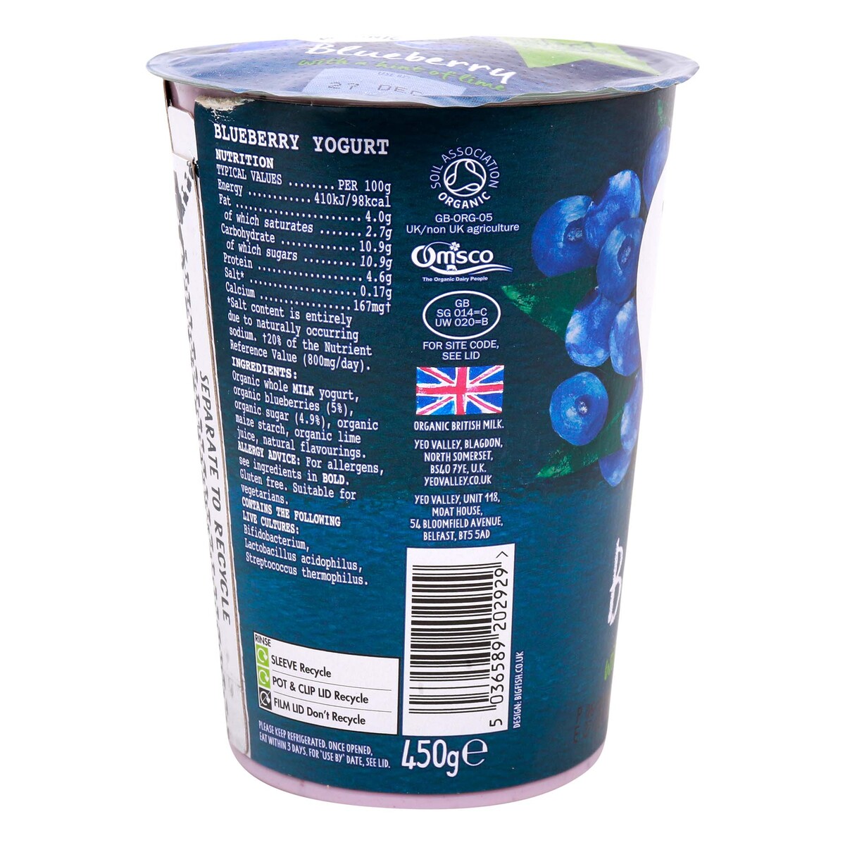 Yeo Valley Organic Blueberry Yogurt 450 g