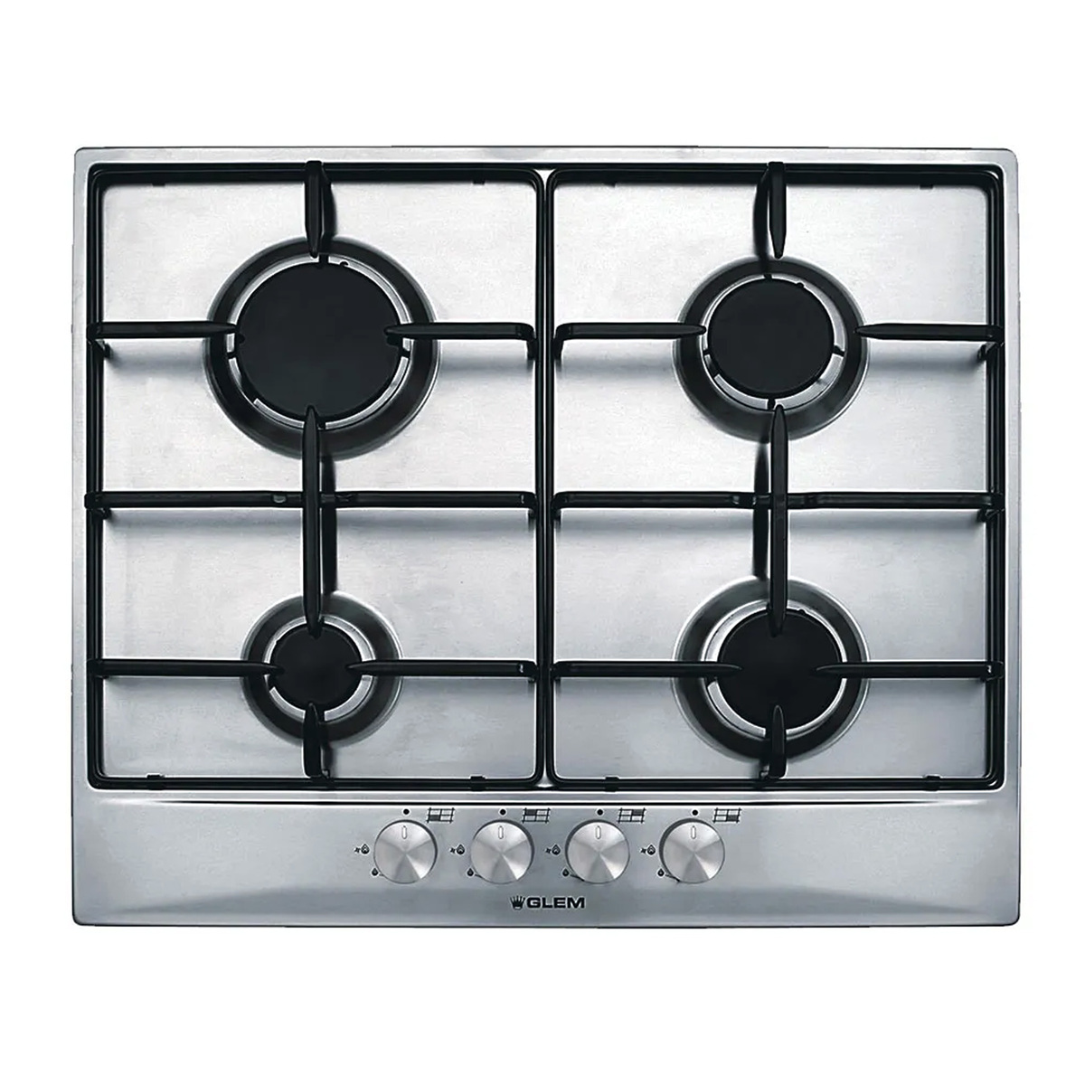 Glemgas Built-in Cooking Hob, 4 Gas Burners, 60 cm, Stainless Steel, GT64IX