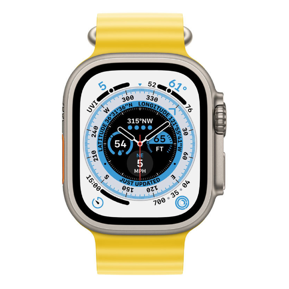 Apple Watch Ultra GPS + Cellular Titanium Case with Yellow Ocean Band, 49 mm, MNHG3