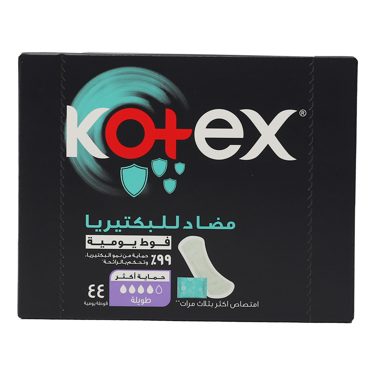 Kotex Antibacterial Panty Liners 99% Protection from Bacteria Growth Long Size 44 pcs