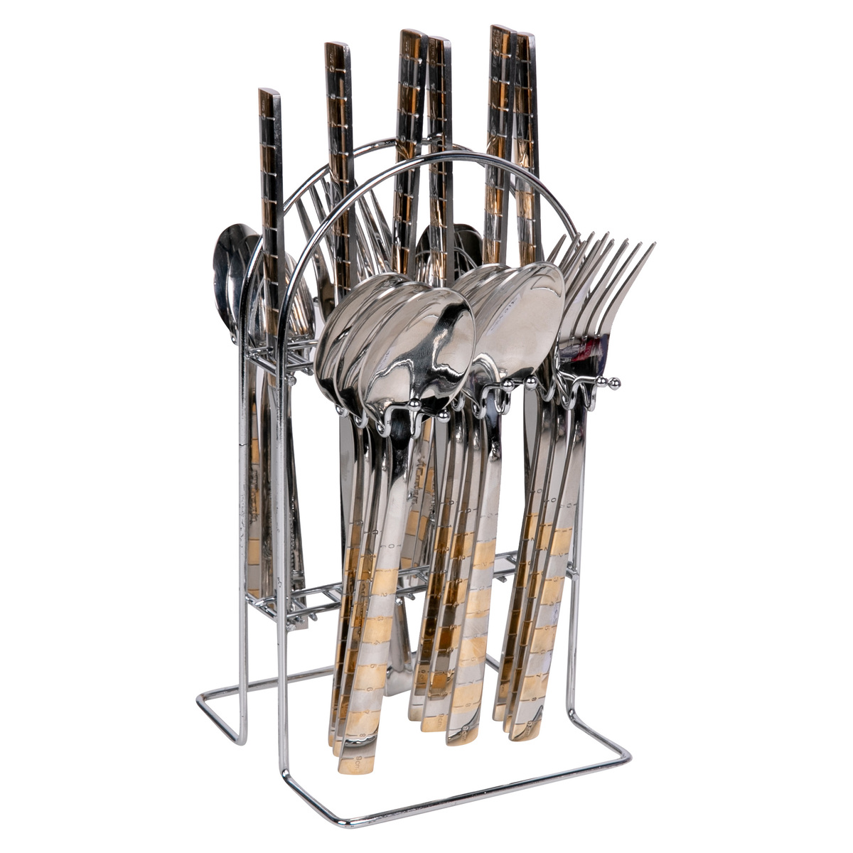 Chefline Stainless Steel Cutlery + Stand GOLD 3MKT 24Pcs