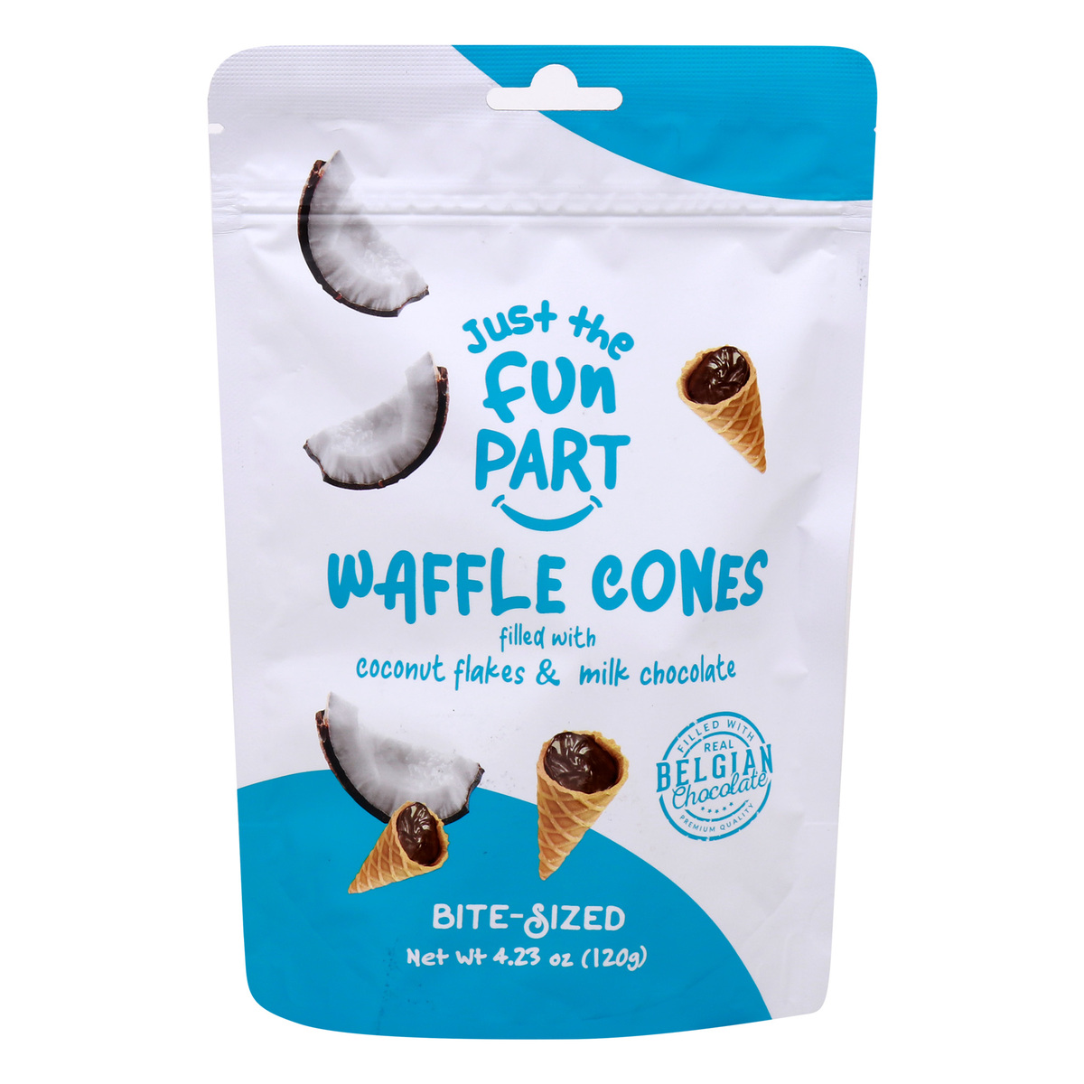 Just The Fun Part Waffle Cones Filled With Coconut Flakes And Milk Chocolate, 120 g