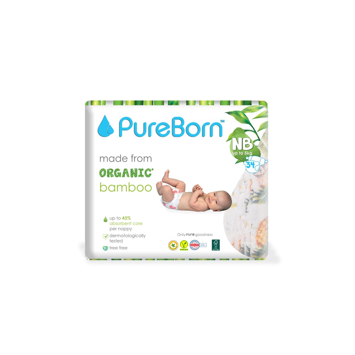 Pure Born Organic Diaper Newborn 5 kg 34 pcs