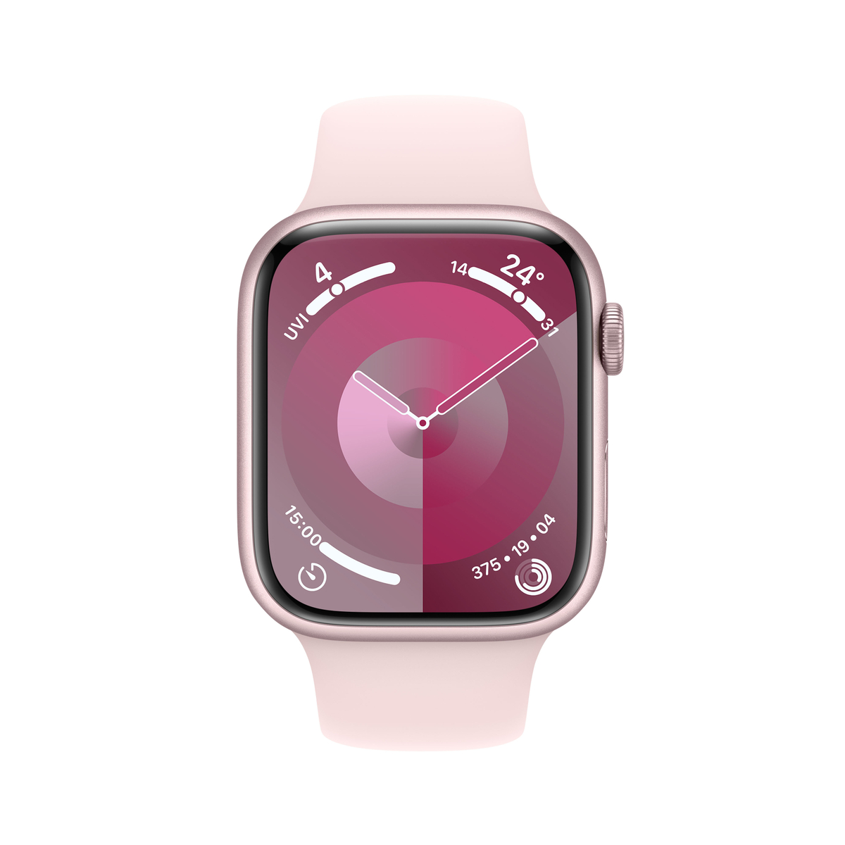 Apple Watch Series 9 GPS, Pink Aluminium Case with Light Pink Sport Band, 45 mm, S/M, MR9G3QA/A