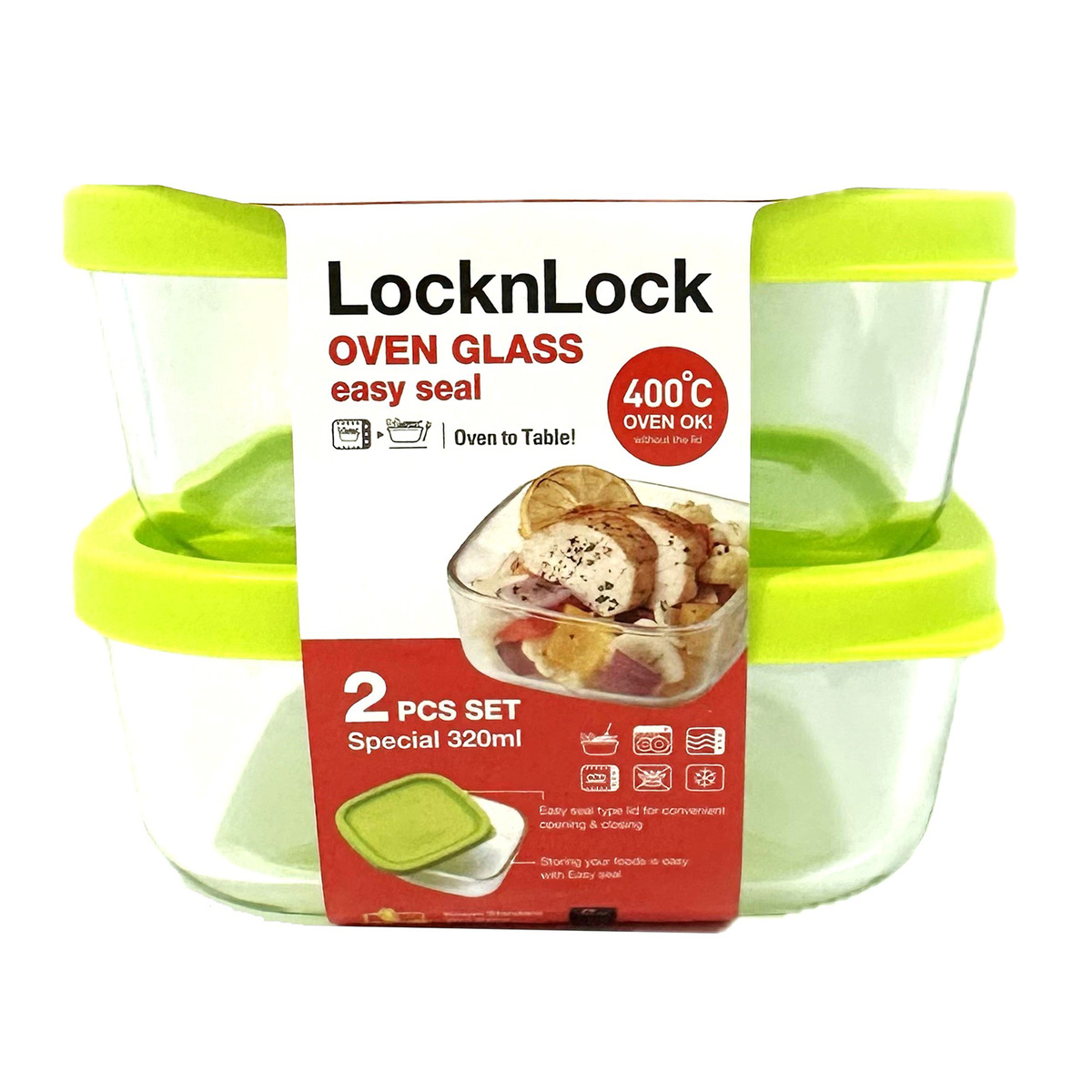 Lock & Lock Glass Food Container 320ml 2Pcs 501L