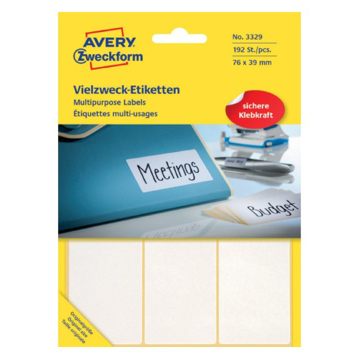 Avery 76 x 39 mm Permanent Multipurpose General-Use Labels, 192 Labels/32 Page, White, 3329