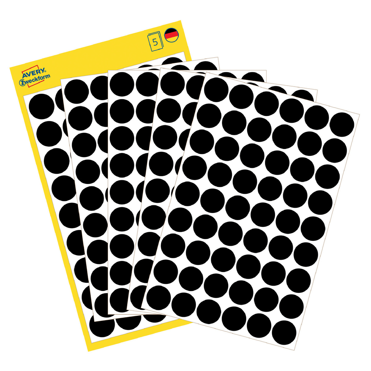 Avery 12 mm Permanent Dot Stickers, 270 Labels/5 Page, Black, 3140