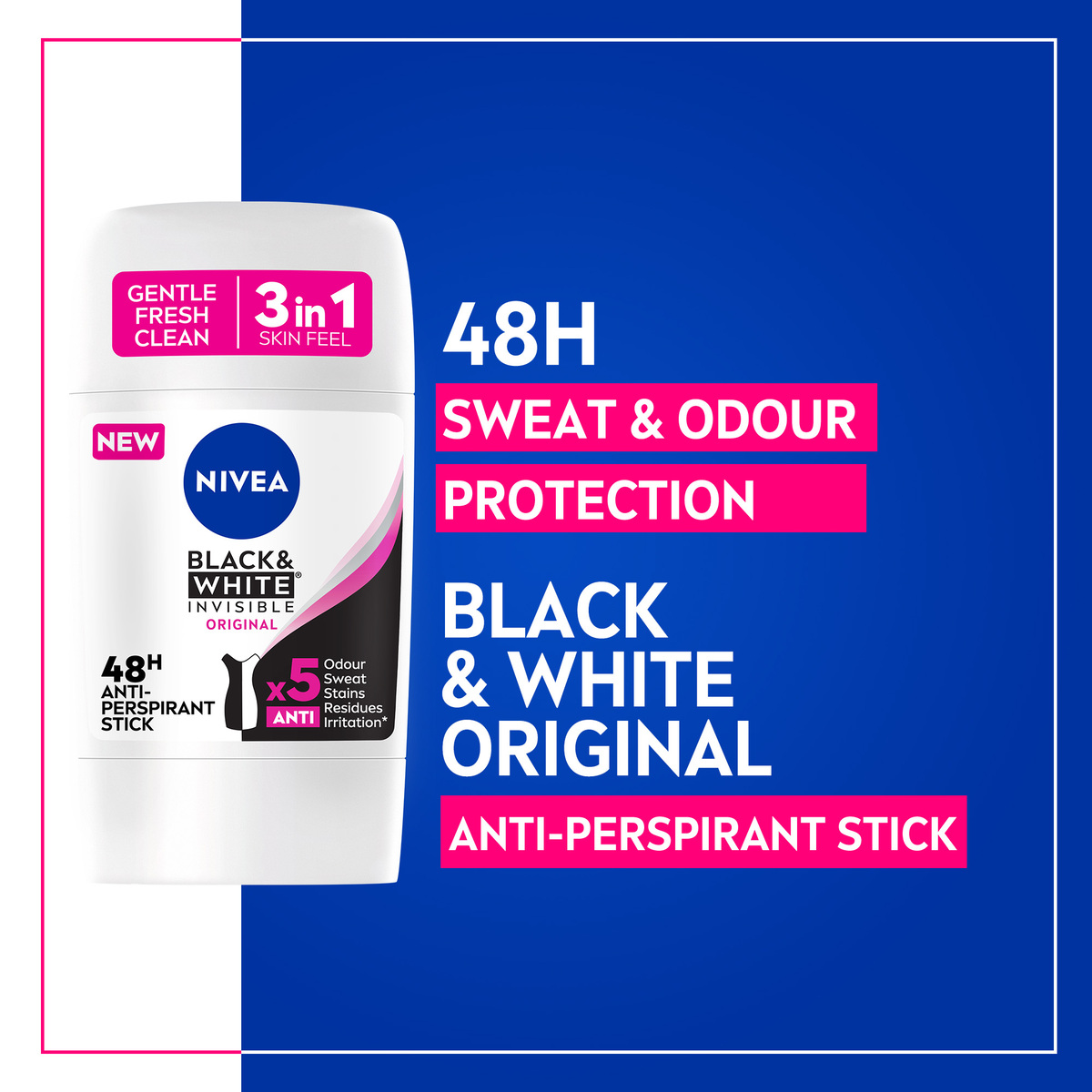 Nivea Antiperspirant Stick for Women Black & White Invisible Original 50 ml