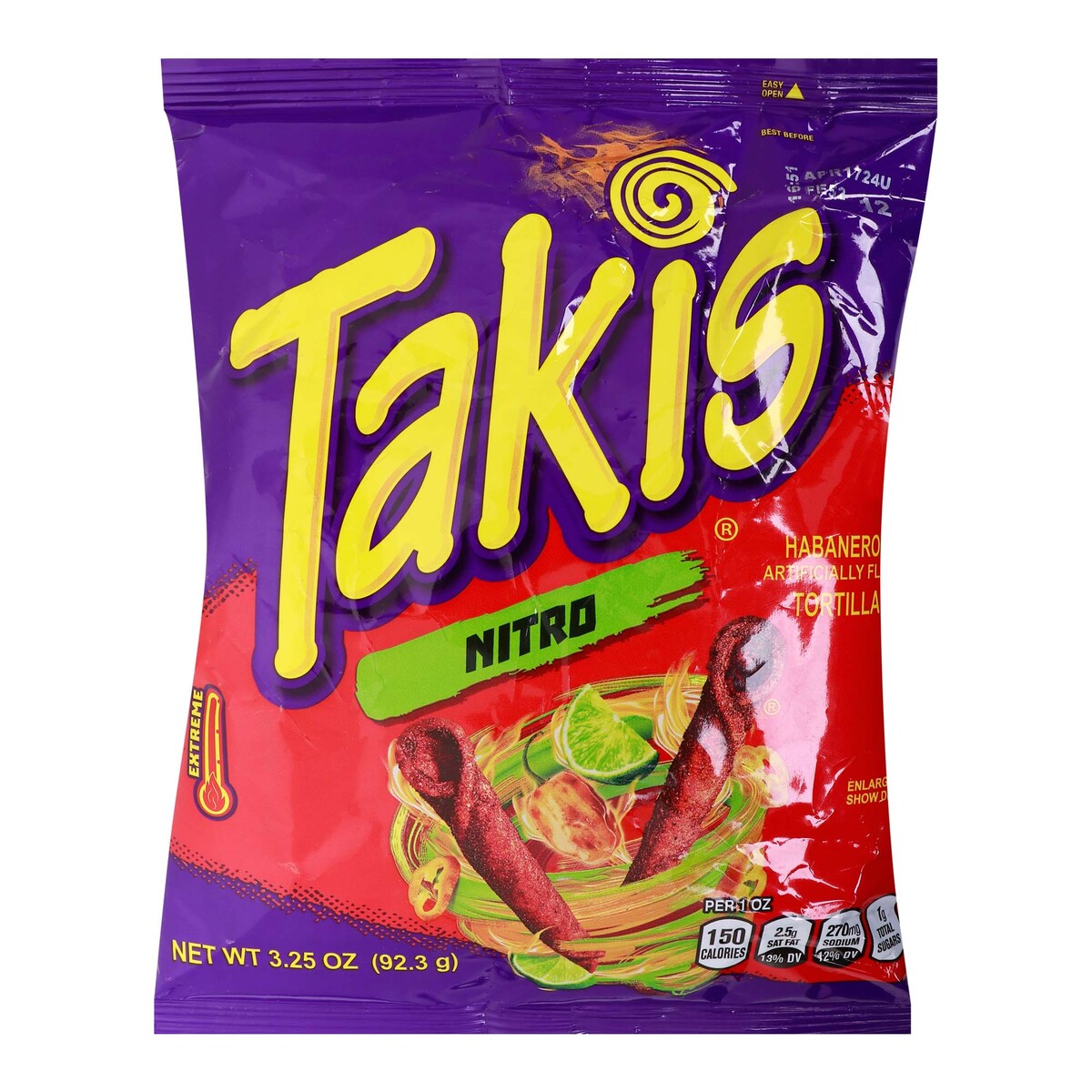 Takis Nitro Habanero & Lime Artificially Flavoured Tortilla Chips 92.3 g