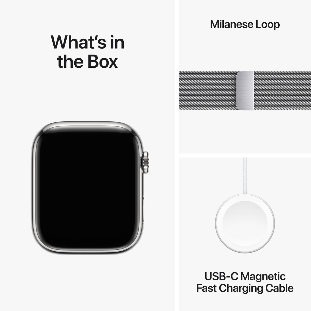 PRE-ORDER Apple Watch Series 9 GPS + Cellular, Silver Stainless Steel Case with Silver Milanese Loop, 45 mm, MRMQ3
