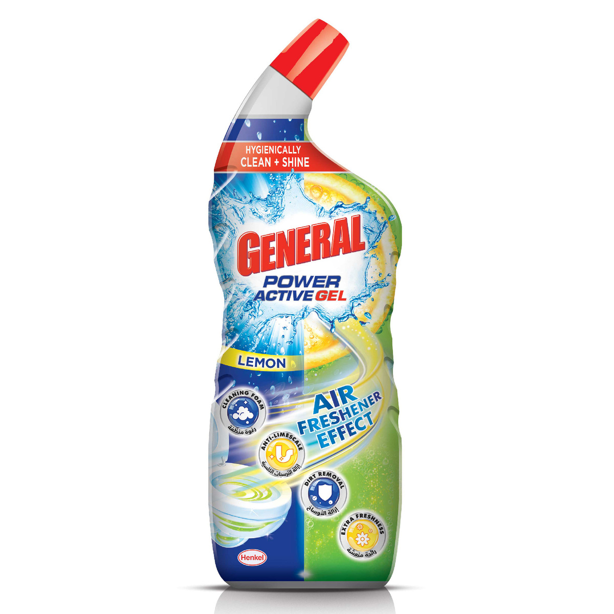 General Toilet Cleaner Power Active Gel With Lemon Air Freshener Effect 750 ml