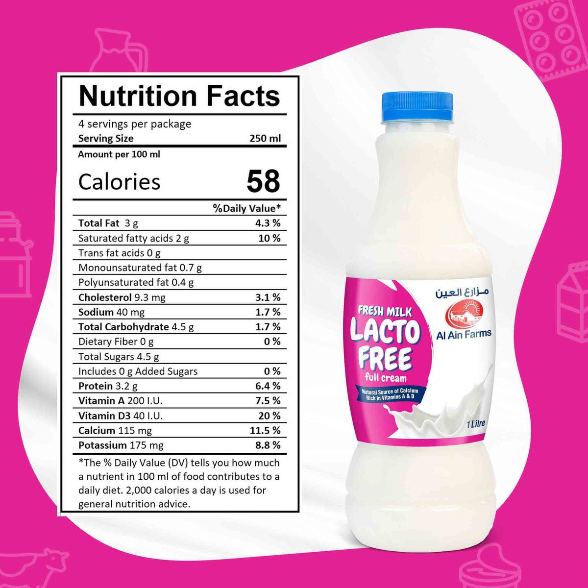 Al Ain Farms Lactose Free Full Cream Fresh Milk 1 Litre