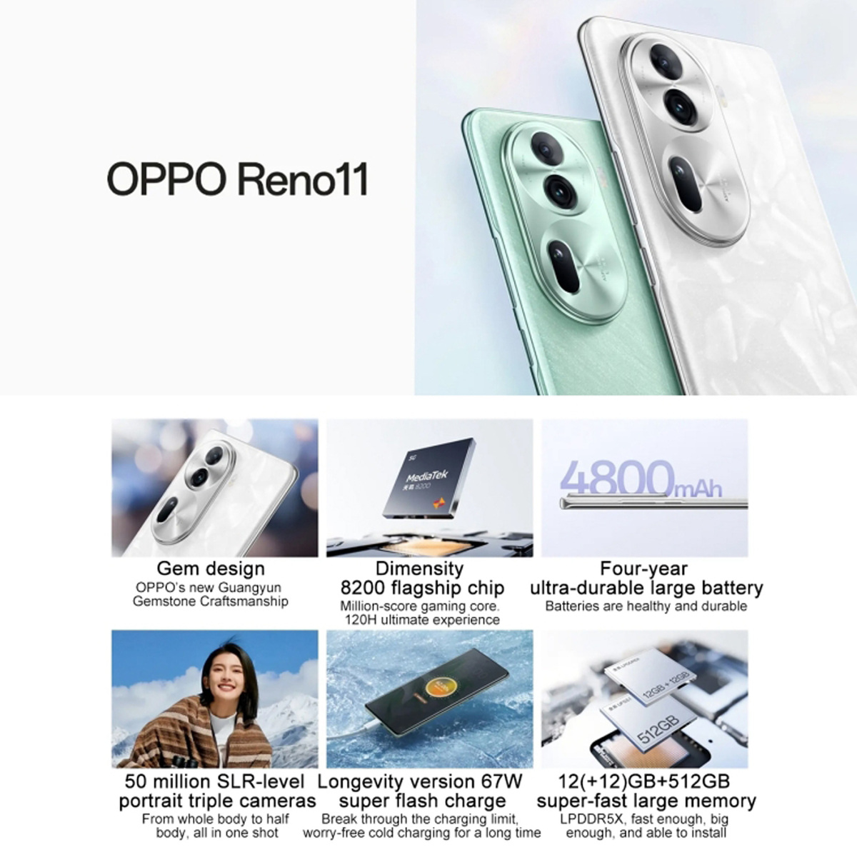 Oppo Reno11 5G Smartphone, 12 GB RAM, 256 GB Storage, Rock Grey + Bundle