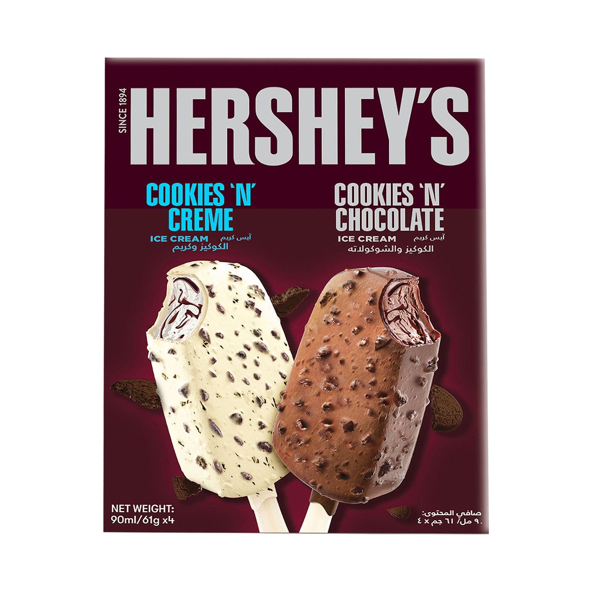 Hershey's Cookies 'N' Chocolate, Cookies 'N' Creme Ice Cream Stick 4 x 90 ml