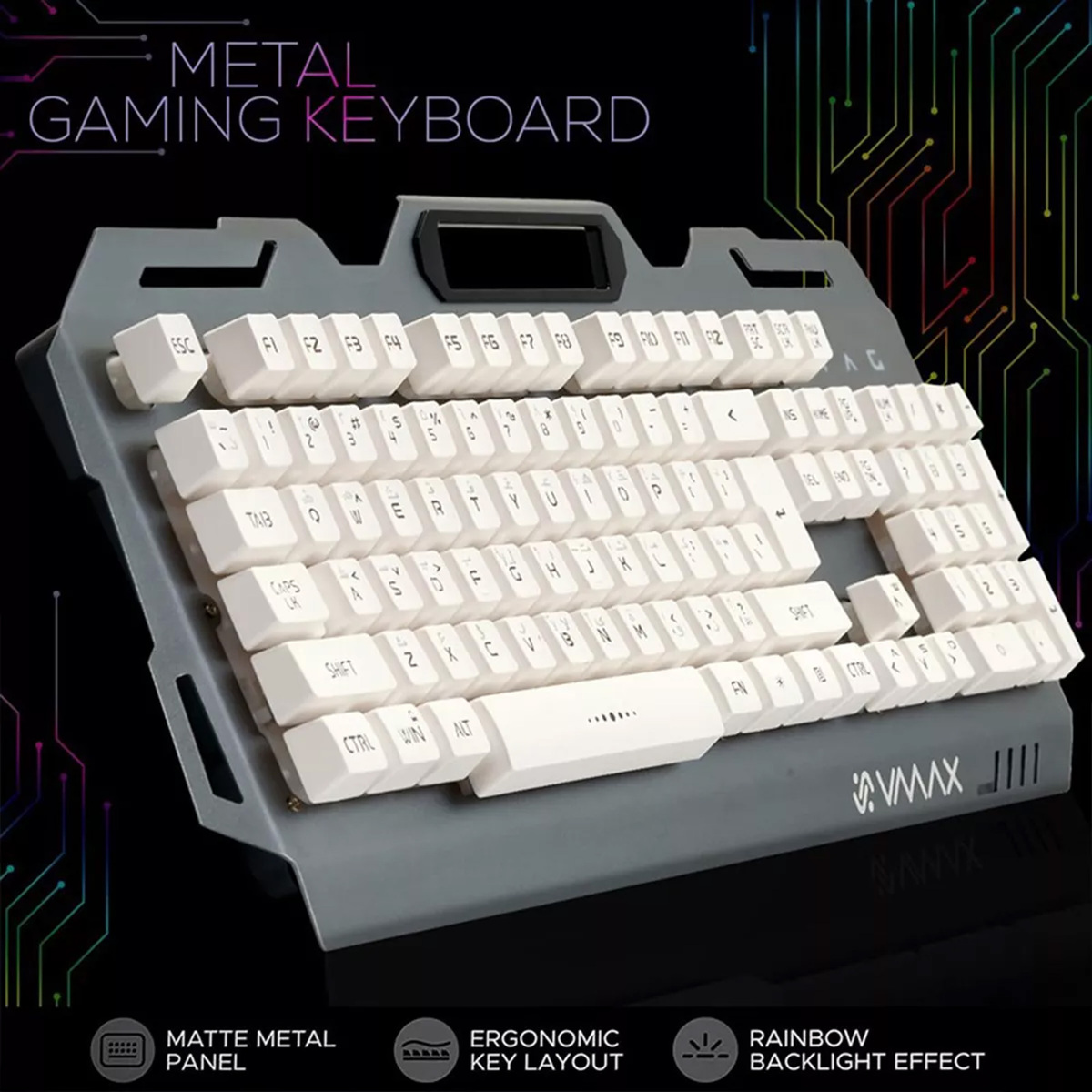 في ماكس لوحة مفاتيح معدنية للألعاب باللون الفضي VGK611