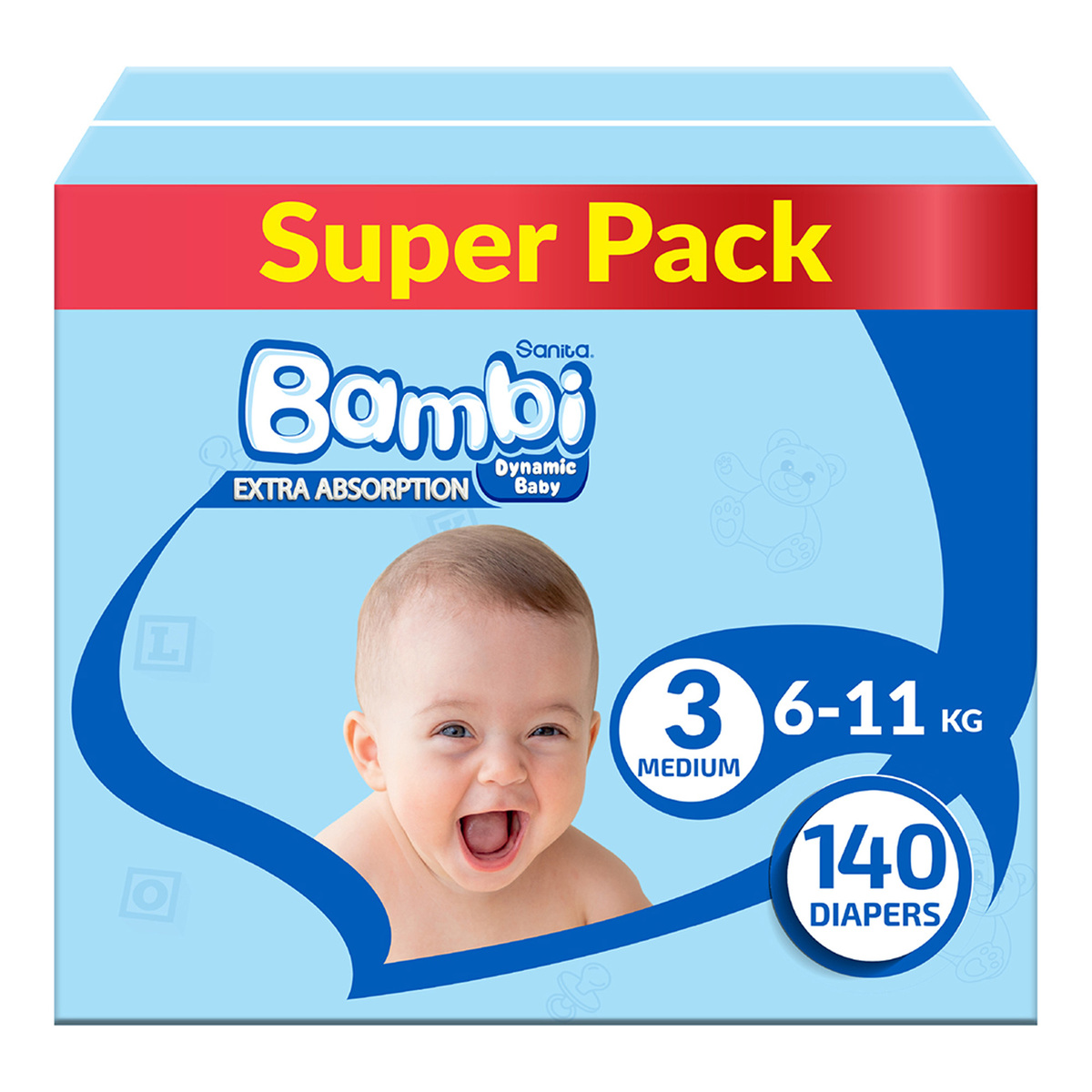 Buy Sanita Bambi Baby Diaper Size 3 Medium 6-11kg 140 pcs Online at Best Price | Baby Nappies | Lulu Kuwait in Kuwait