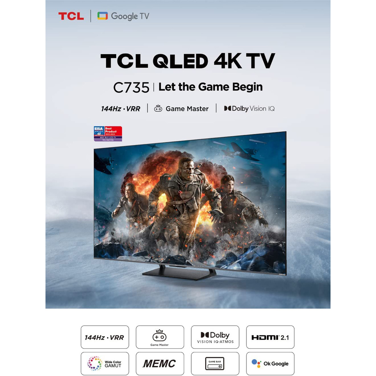 TCL 75 Inches 4K Smart Google QLED TV, 75C735