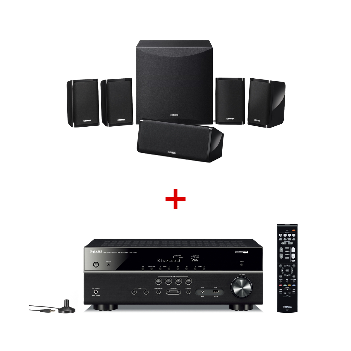 Yamaha 5.1-channel Speaker System, Black, NS-P41 + Yamaha 5.1 Channel 4K Ultra HD AV Receiver, Black, RX-V385
