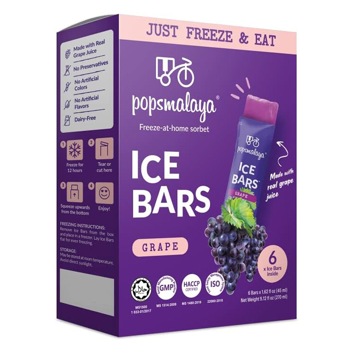 Pops Malaya Ice Bars Grape, 6 Pcs, 270 ml