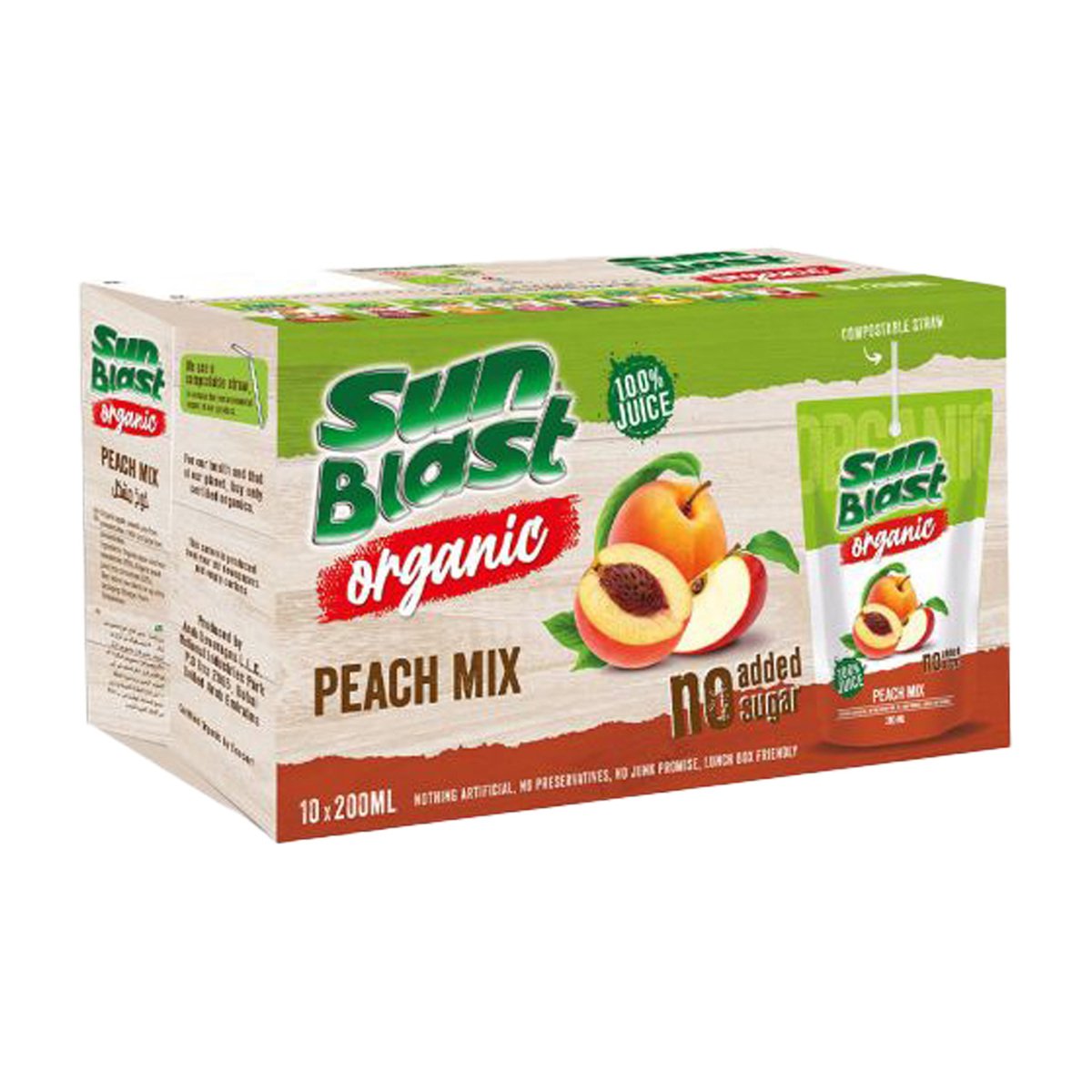 Sun Blast Organic Peach Mix Juice No Added Sugar 10 x 200 ml