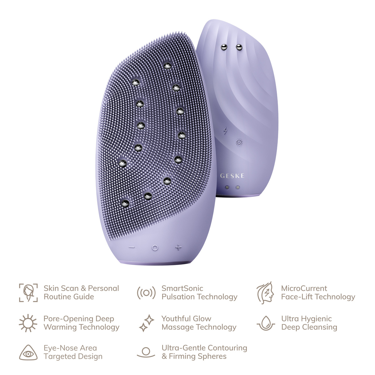 Geske 8 in 1 Sonic Thermo Facial Brush & Face Lifter, Purple, GK000006PL01