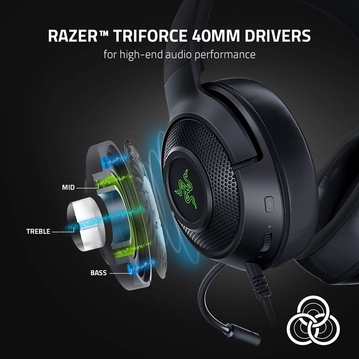 Razer Kraken V3 X Wired USB Gaming Headset, Black