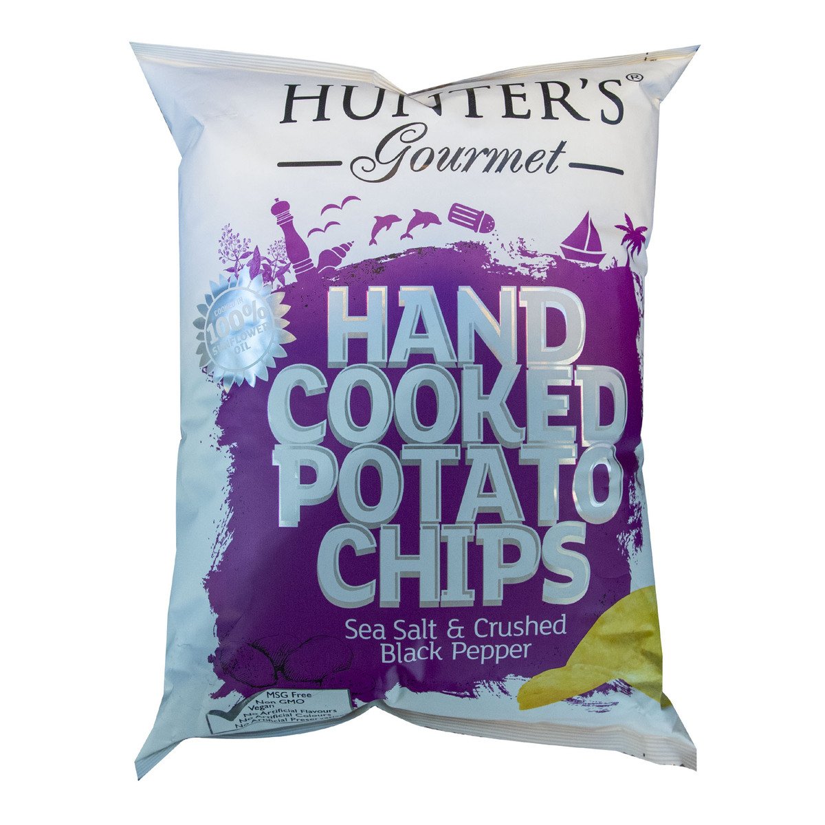 اشتري قم بشراء Hunters Hand Cooked Potato Chips With Sea Salt & Crushed Black Pepper 125 g Online at Best Price من الموقع - من لولو هايبر ماركت IMPORTED FROM AROUND THE WORLD في الكويت