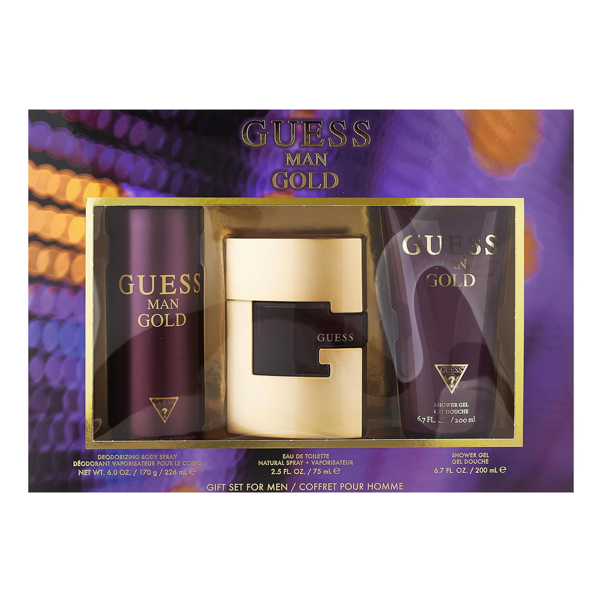 Guess Gold Set For Men, 75 ml Eau De Toilette, 200 ml Shower Gel , 226 ml Body Spray