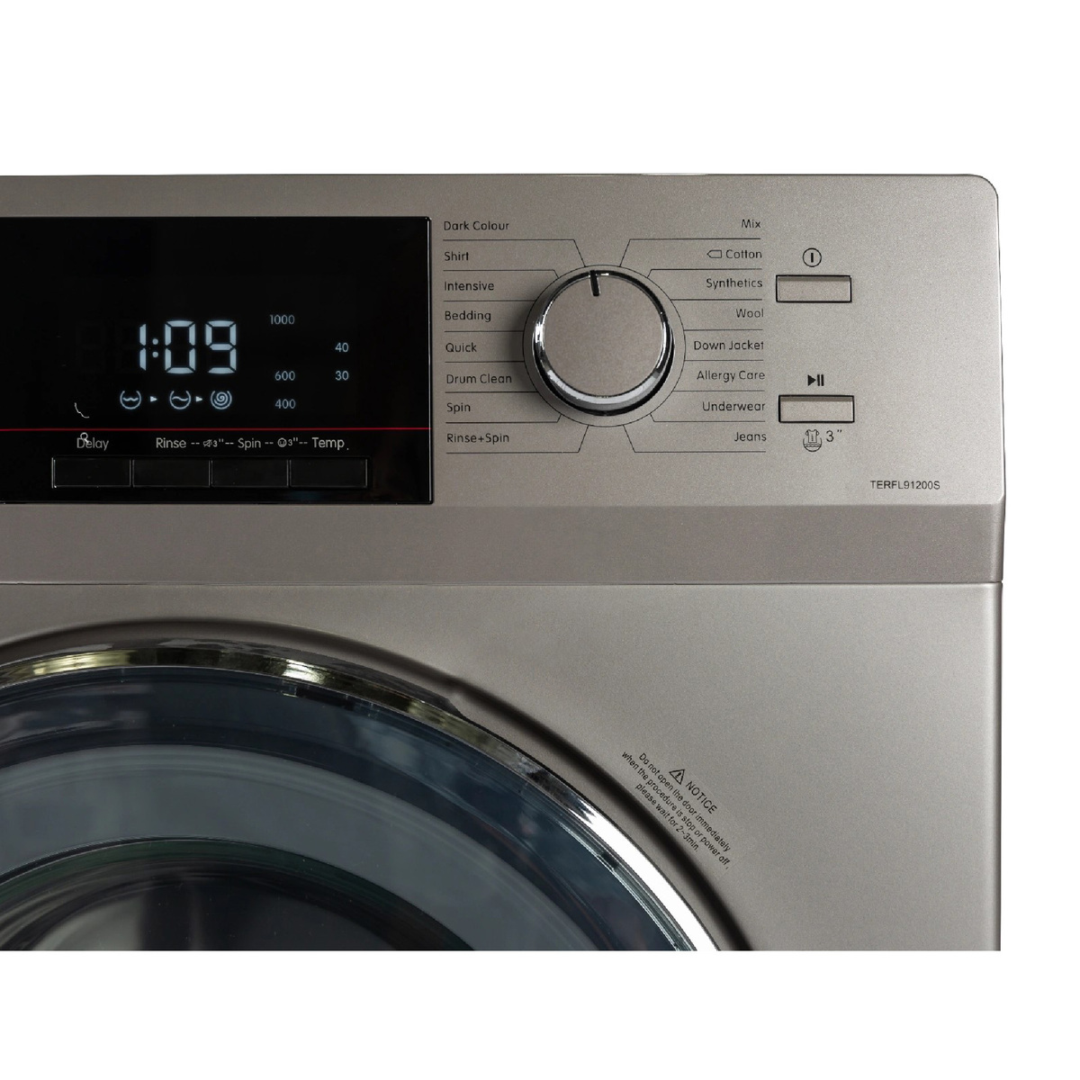 Terim Full Automatic Front Load Washing Machine, 8.5 Kg, 1200 RPM, Silver, TERFL91200S