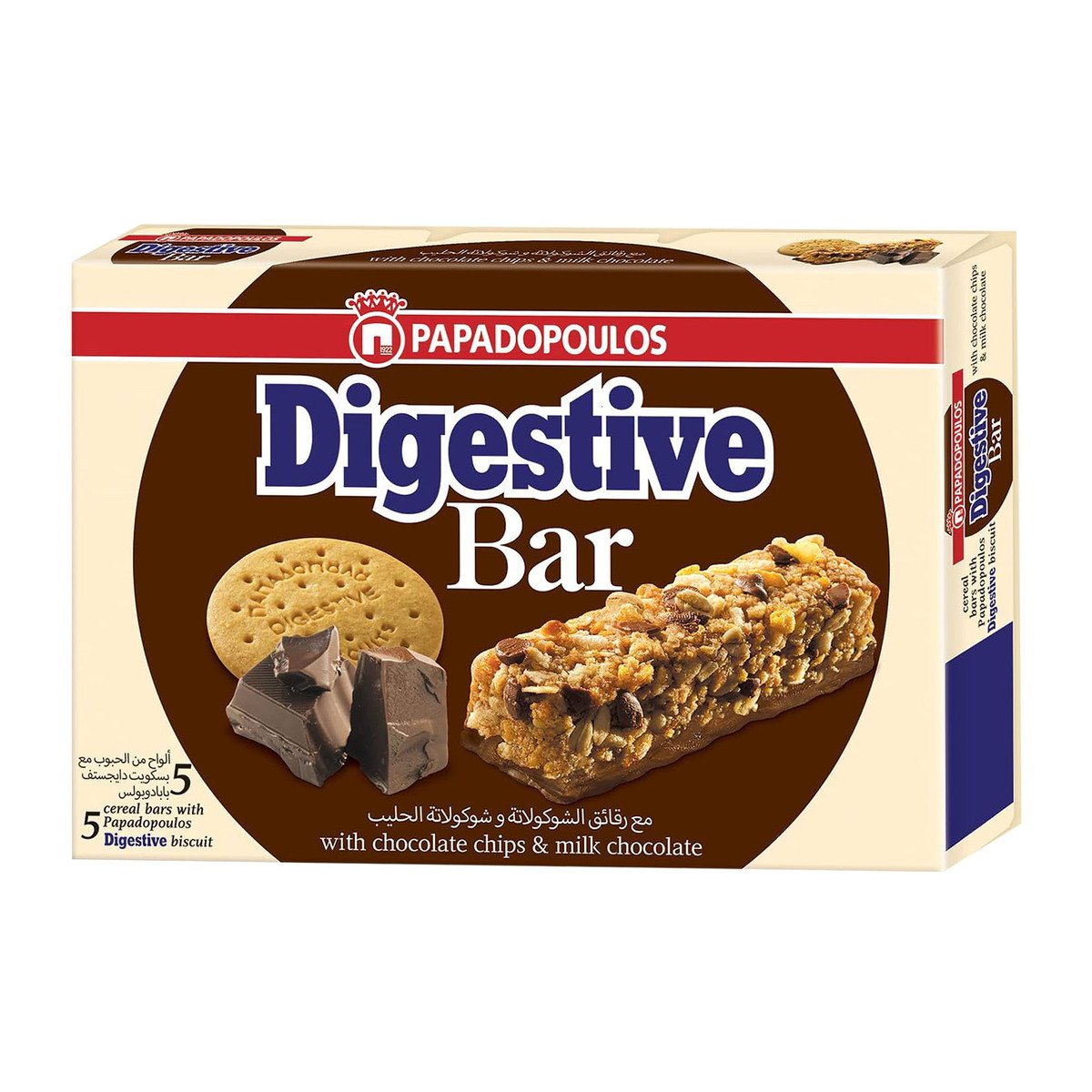 Papadopoulos Digestive Bar With Chocolate Chips & Milk Chocolate, 5 x 28 g