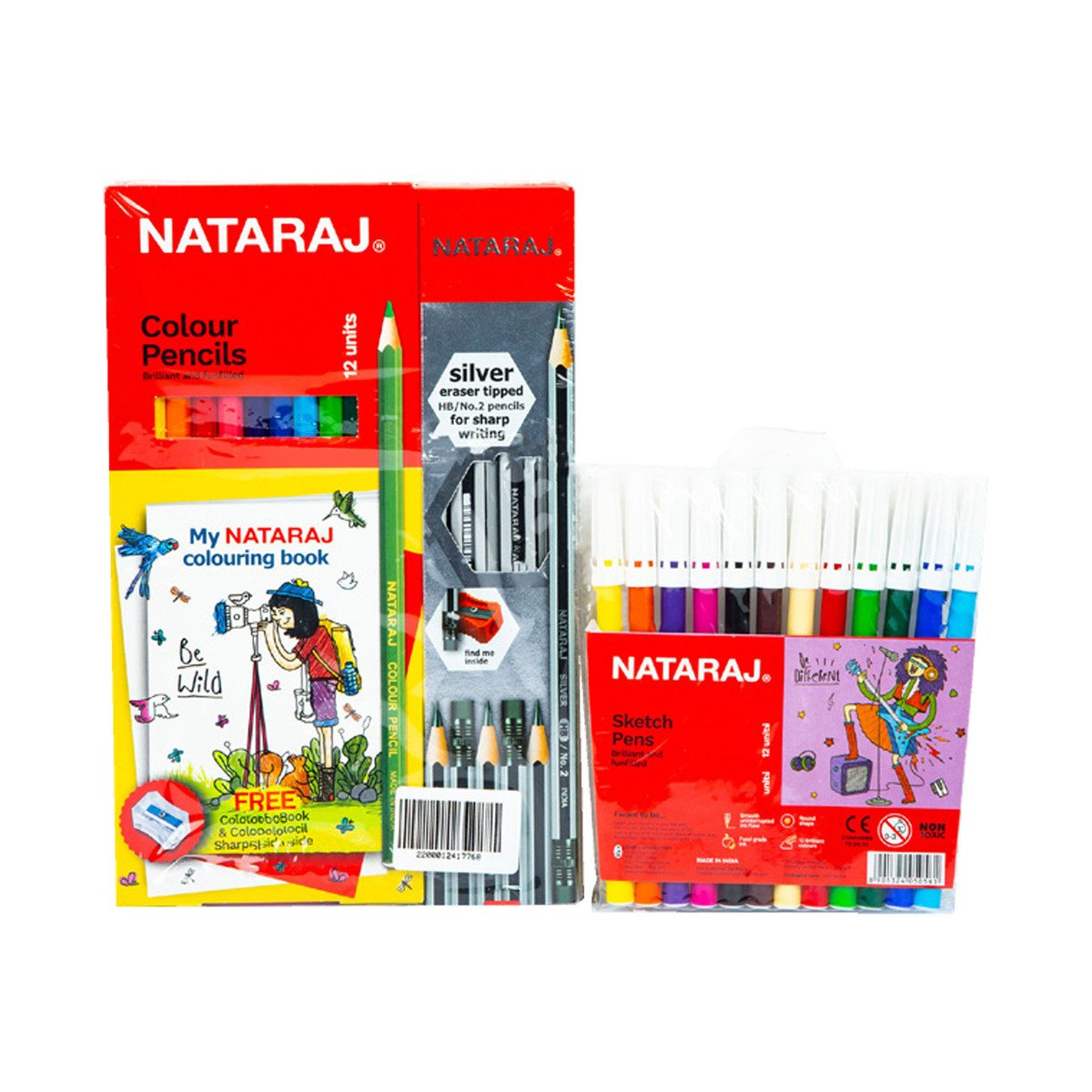 Nataraj Color Pencil 12pcs + HB Pencil 12pcs + Sketch Pen 12pcs