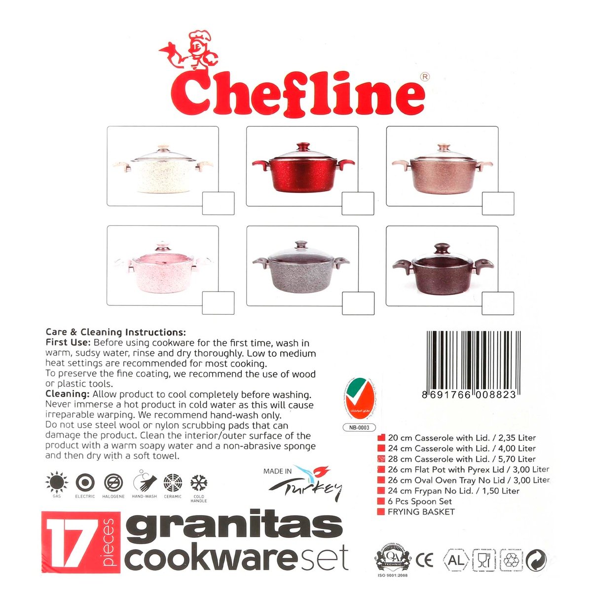 Chefline Granite Cookware Set 17Pcs Assorted Colors