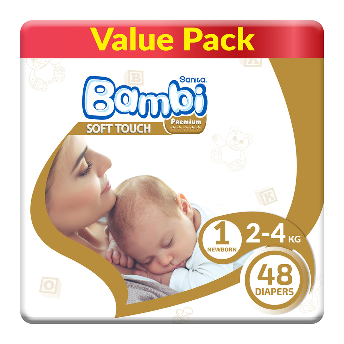 Buy Sanita Bambi Baby Diaper Value Pack Size 1 Newborn 2-4kg 48 pcs Online at Best Price | Baby Nappies | Lulu KSA in Kuwait
